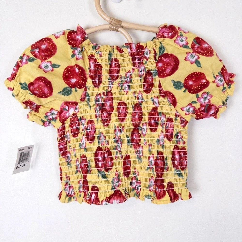 Vintage Y2K NWT Beluga Apple Smocked Top Yellow Red Fruit Print Baby‎ 24m